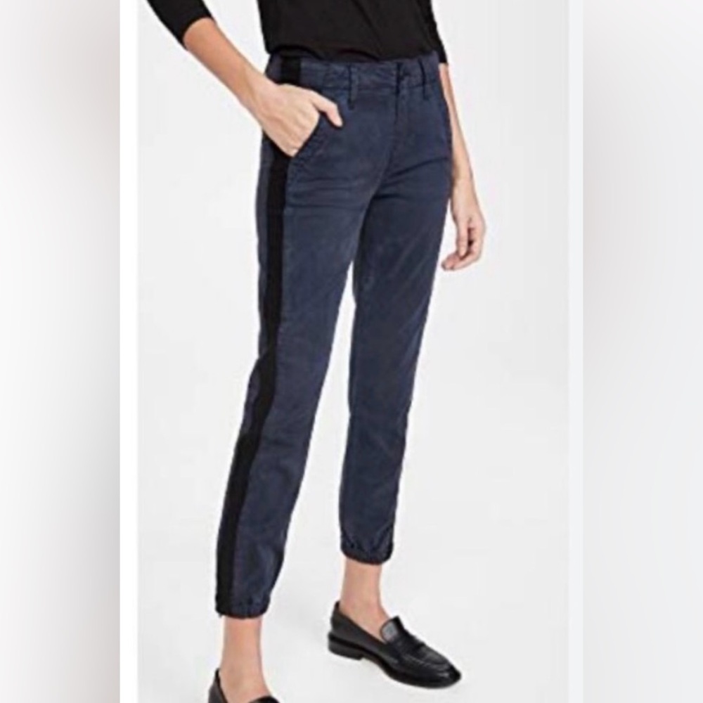 PAIGE‎ Mayslie Jogger Women's Navy Cropped Pants with Black velvet Inset sz 25